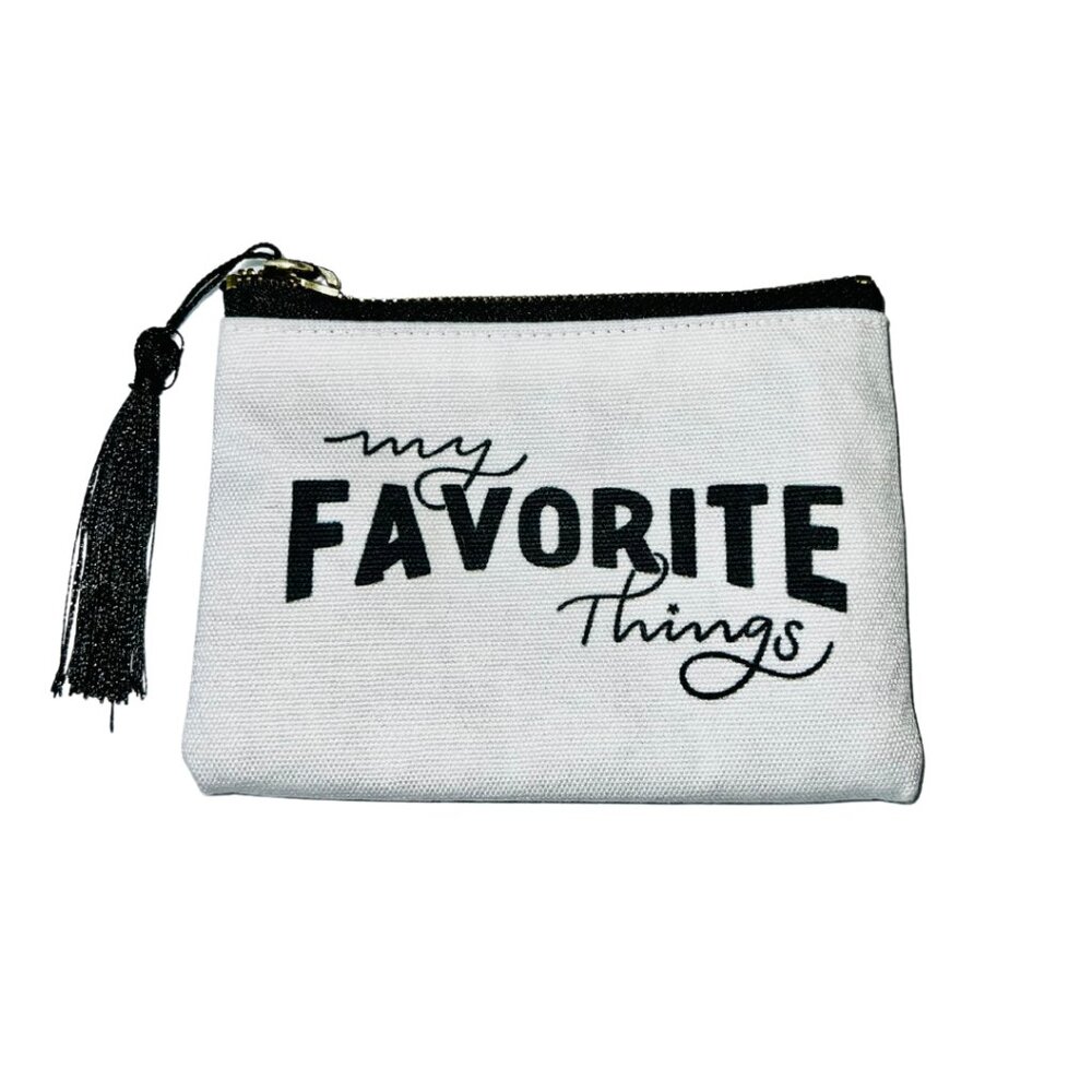 Small White & Black Canvas Coin Purse Zip Up Pouch